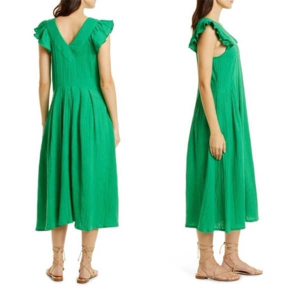 Mille Resort Dress Catarina Midi Double Cotton Gauze in Kelly Green - Picture 2 of 6